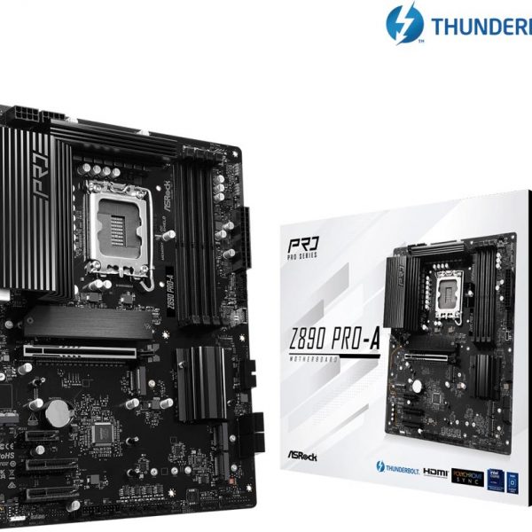 Mainboard|ASROCK|Intel Z890|LGA1851|ATX|Memory DDR5|Memory slots 4|1xPCI-Express 4.0 1x|2xPCI-Express 4.0 4x	|1xPCI-Express 5.0 16x|1xM.2|1xHDMI|1xDisplayPort|4xUSB 2.0|2xUSB 3.2 type B|1xUSB 3.2|1xUSB-C|1xUSB-C w/Thunderbolt|1xRJ45|3xAudio port|Z890PRO-A