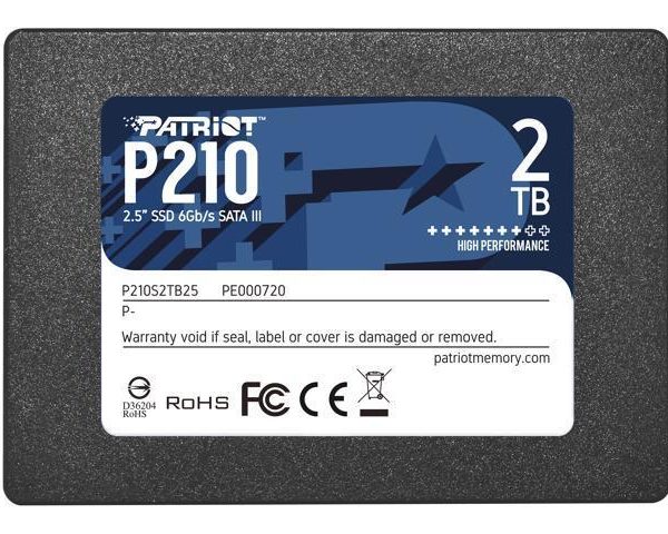 SSD|PATRIOT|P210|2TB|SATA 3.0|Write speed 430 MBytes/sec|Read speed 520 MBytes/sec|2,5"|TBW 960 TB|P210S2TB25