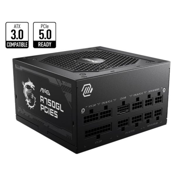 Power Supply|MSI|750 Watts|Efficiency 80 PLUS GOLD|PFC Active|MAGA750GLPCIE5