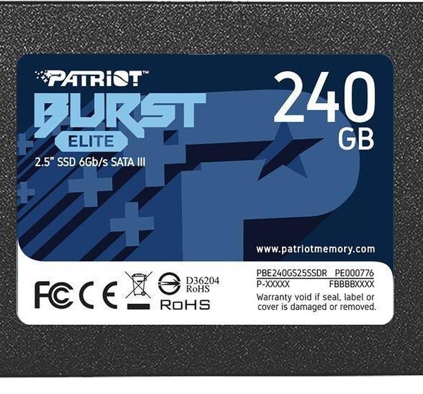 SSD|PATRIOT|Burst Elite|240GB|SATA 3.0|3D NAND|Write speed 320 MBytes/sec|Read speed 450 MBytes/sec|2,5"|TBW 100 TB|PBE240GS25SSDR