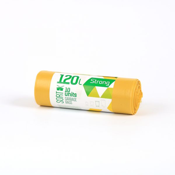 Atkritumu maisi SORTEX, tilpums 120 L, 10 gab., 35 mkr, dzelteni, LDPE, 70 x 100 cm