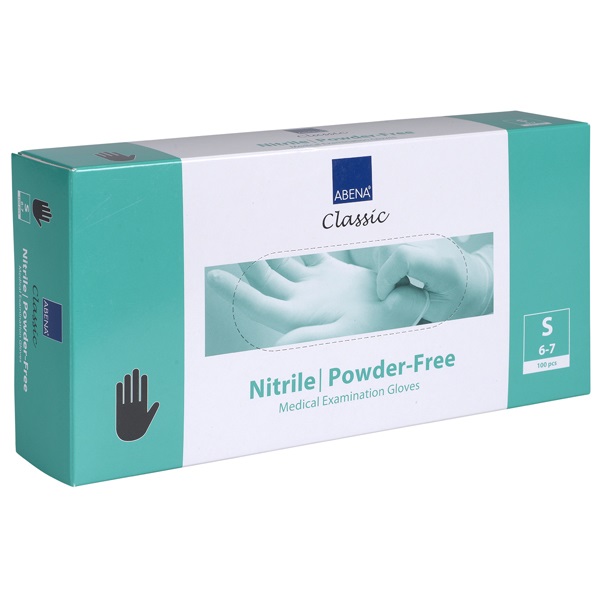 Cimdi nitrila ABENA Classic Sensitive, melni, bez pūdera, S izm., 100gab