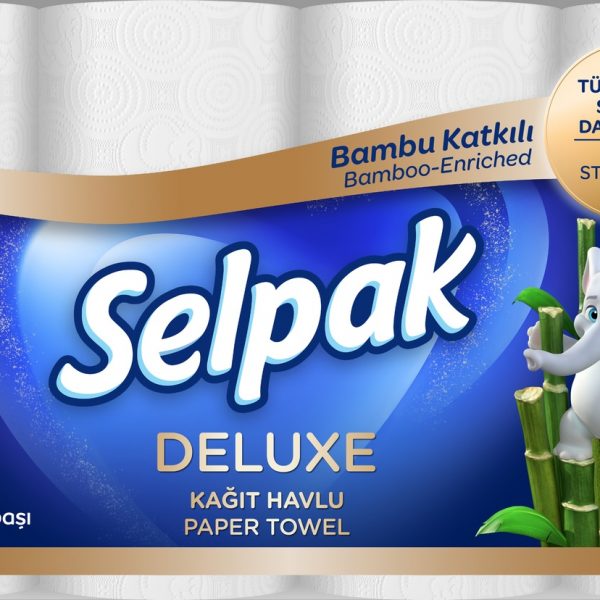 Papīra dvieļi SELPAK Deluxe Bamboo, 3 slāņi, 9.6m, 75 loksnes, 8 ruļļi