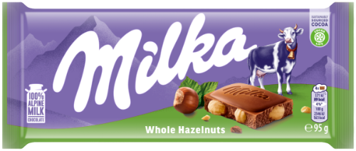 Šokolādes tāfelīte MILKA Whole Hazelnuts 95g