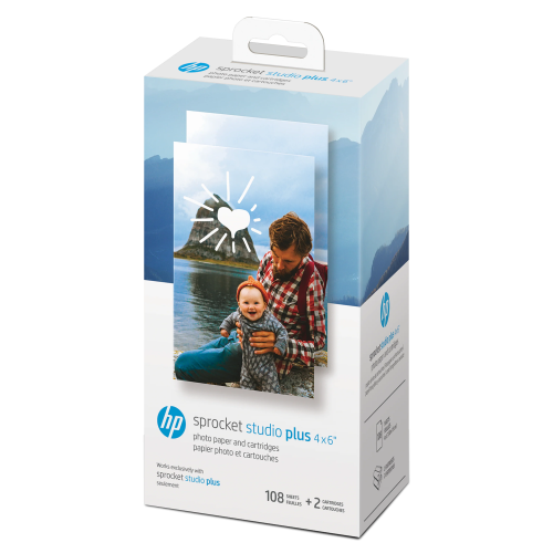 HP Sprocket Studio Plus 4x6'' 10x15 cm 108 Sheets Photo Paper and 2 Cartridges