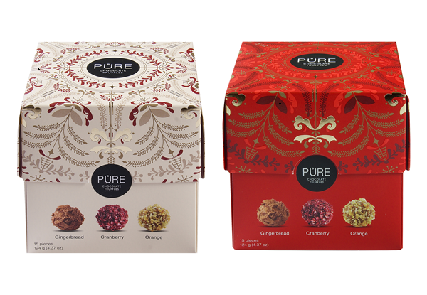 Šokolādes trifeļu kolekcija PURE Ziemassvētku Kubs 15, 122g