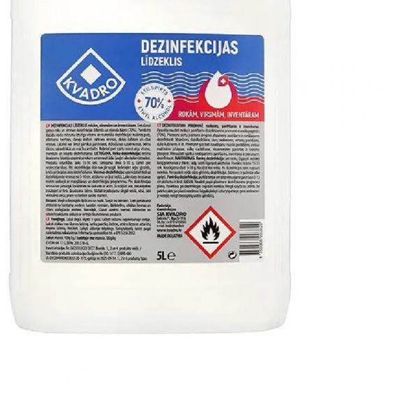 Dezinfekcijas līdzeklis KVADRO, rokām, virsmām, inventāram (etanols 70%), 5l