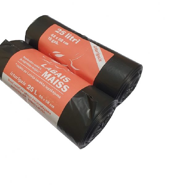 Atkritumu maisi LABAIS MAISS LDPE, 25l, melni, 48x58cm, 30mk, 15gab